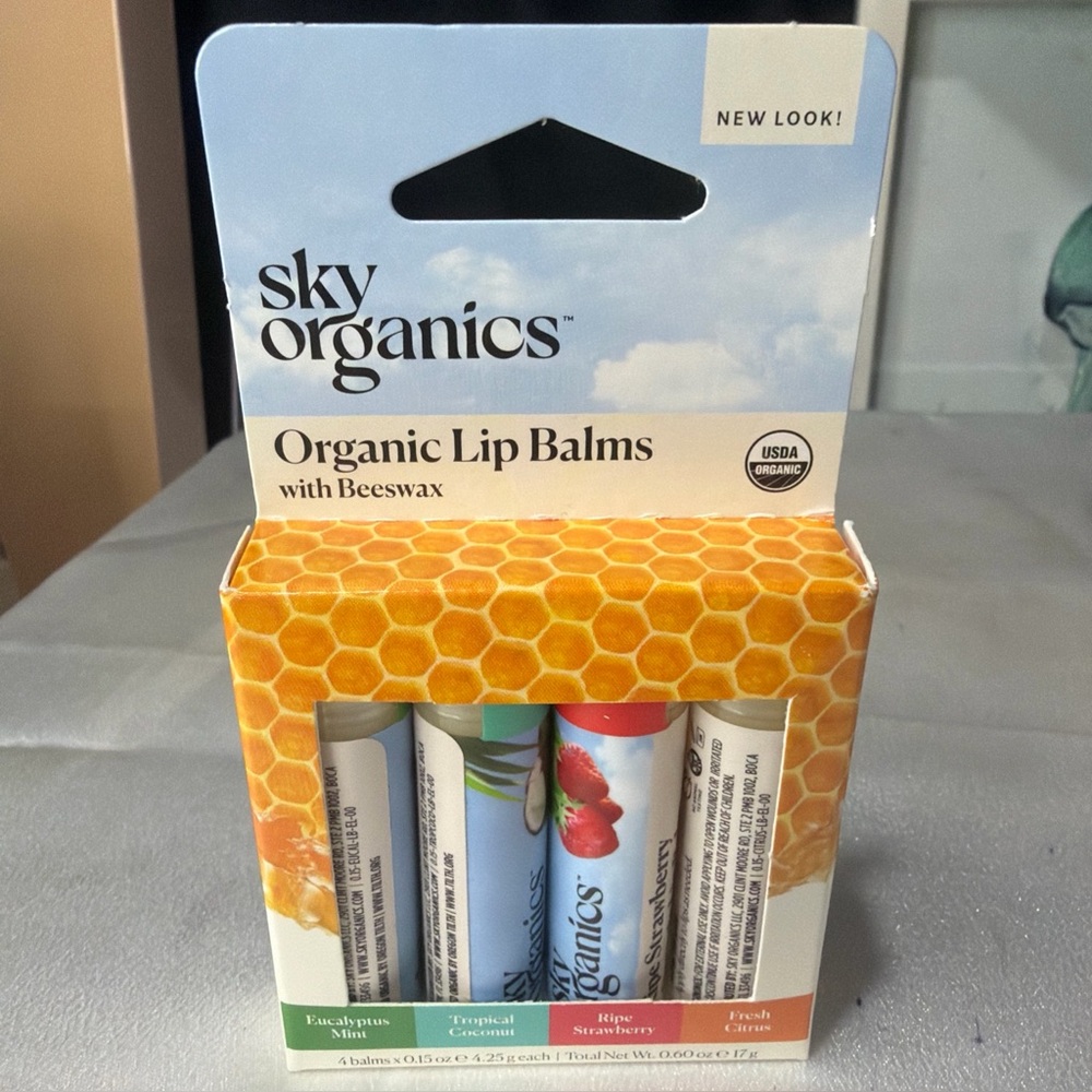 Sky Organics Beeswax Lip Balm Variety 4 Pack Assorted